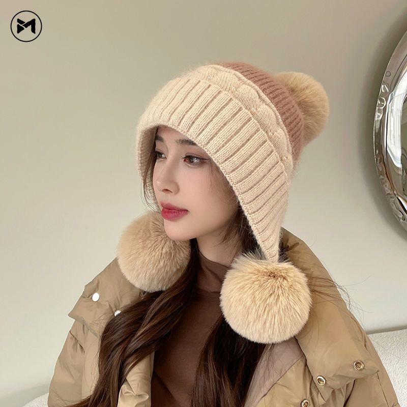 Mũ Len Trùm Tai Giữ Ấm Mùa Đông Phong Cách Hàn Quốc Dễ Thương