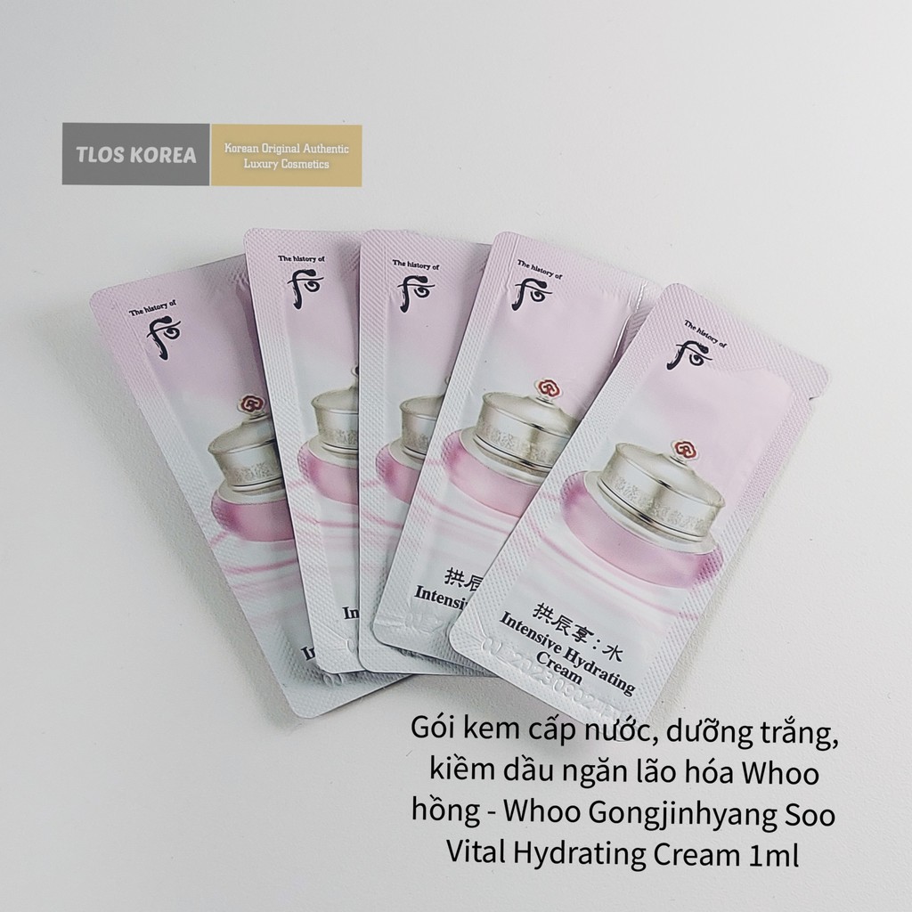 Gói Kem Dưỡng Whoo Hồng Whoo Soo Intensive Hydrating Cream 1Ml Sample Dùng Thử -  Mát Da Không Nhờn Rít Cho Da Dầu