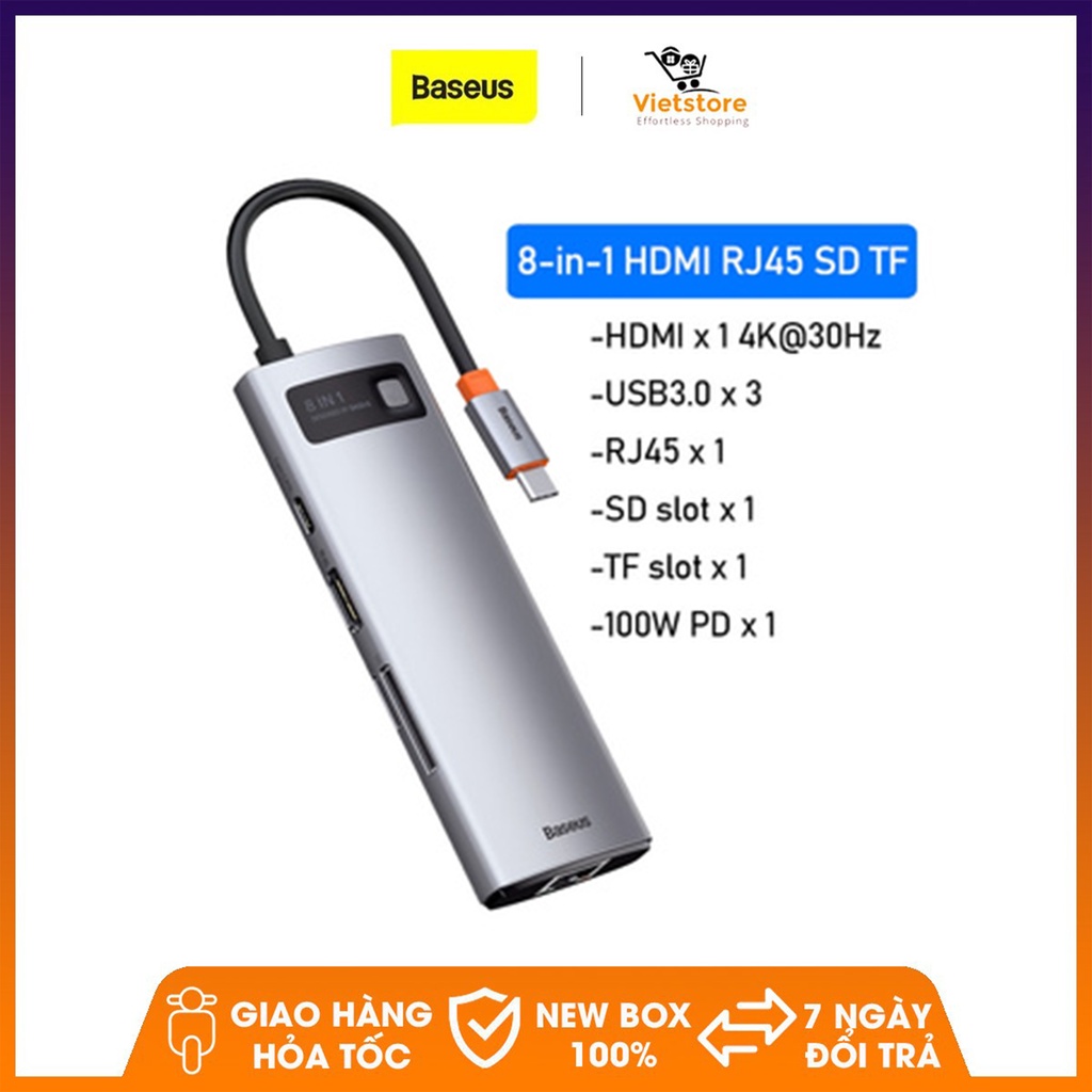 Bộ Chuyển Đổi Chia Hub Baseus USB 3.0 Type C Sang HDMI 8 Trong 1 Cho MacBook Pro Air Notebook