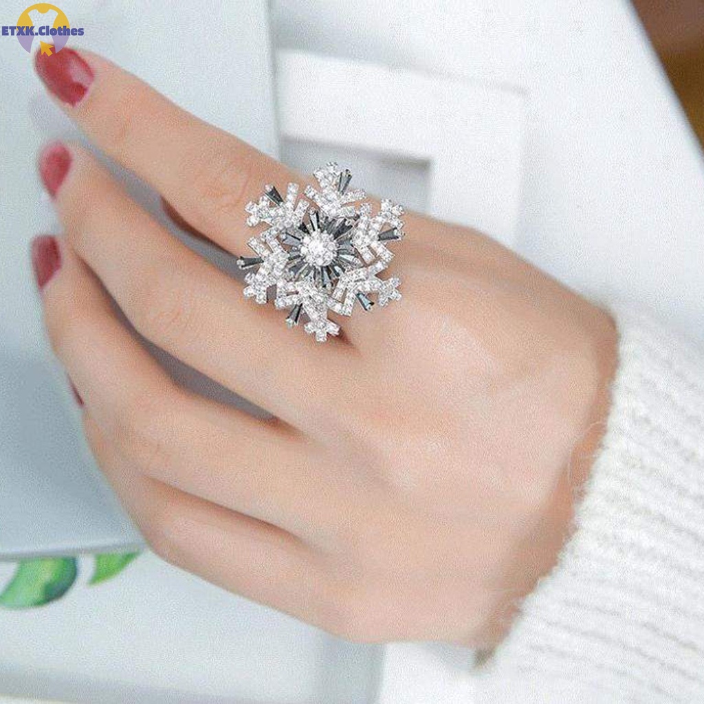 Nhẫn Đeo Ngón Tay Hình Bông Tuyết Đính Pha Lê Lấp Lánh Thanh Lịch Cho Nữ