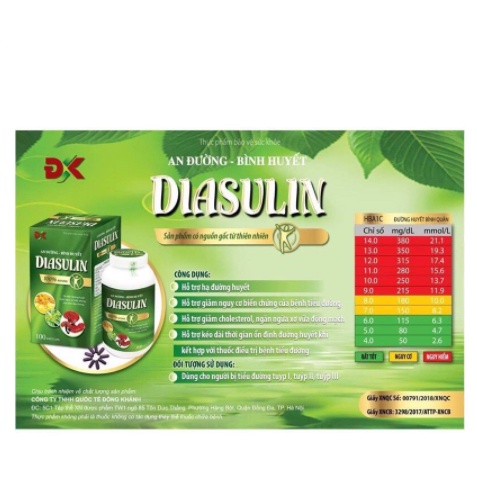 DIASULIN AN ĐƯỜNG lọ 100v - BÌNH HUYẾT, ổn định đường huyết, giảm nguy cơ biến chứng tiểu đường.