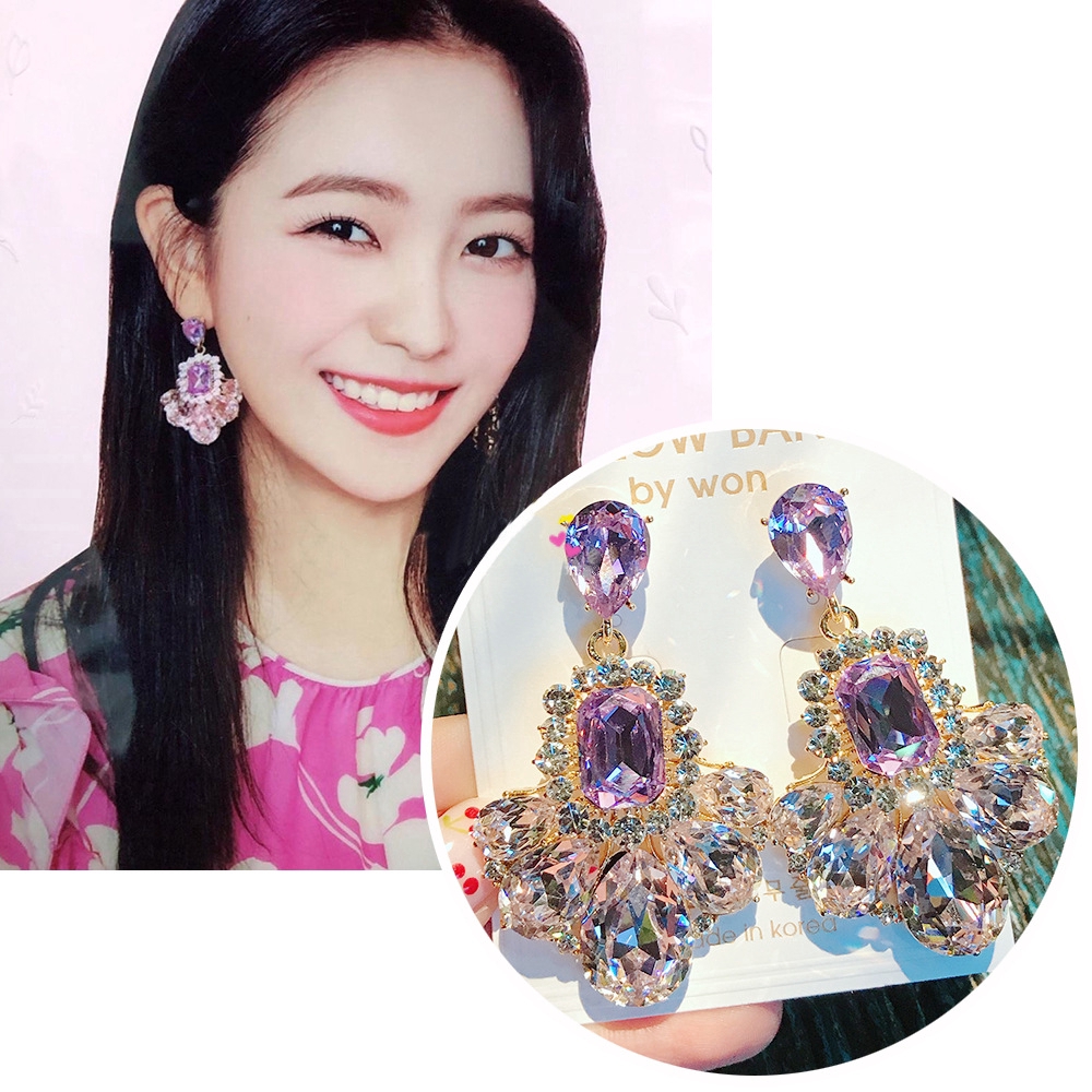 ✨Bella ✨ Bông Tai Đính Đá Thạch Anh Tím Hình Giọt Nước Thời Trang Hàn Quốc