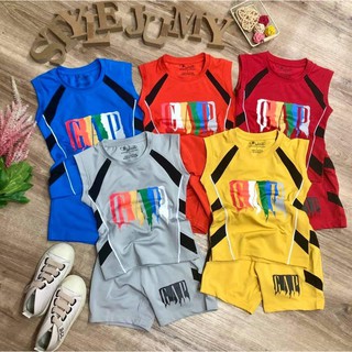 SIZE 1-12 (10-40KG) ĐỒ BỘ BÉ TRAI ÁO SÁT NÁCH QUẦN LỬNG VẢI THUN LẠNH IN CHỮ GAP