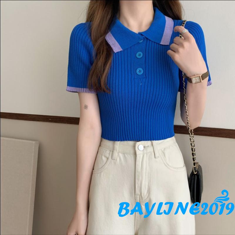 Áo Dệt Kim Tay Ngắn Màu Sắc Thời Trang Cho Nữ | BigBuy360 - bigbuy360.vn