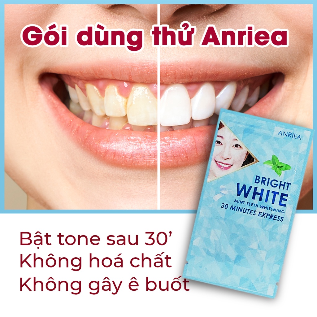 [GÓI DÙNG THỬ - TRẮNG CẤP TỐC] 1 gói miếng dán trắng răng Anriea Bạc Hà cải thiện hiệu quả sau 30' - Hàng chính hãng A07