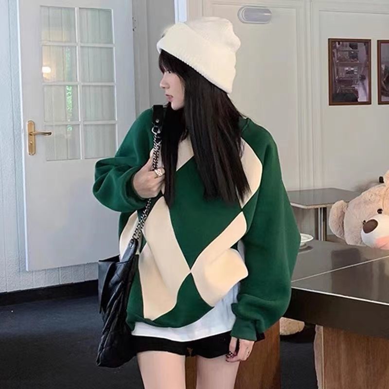 Áo sweater cổ tròn tay dài dáng rộng phong cách Hàn Quốc mới năm 2021