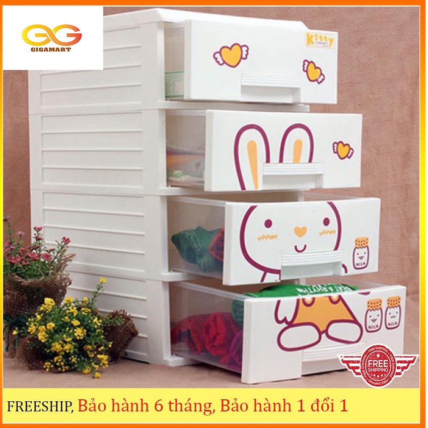 Tủ Nhựa Kitty 4 Tầng Song Long - Cỡ Nhỏ Đựng Đồ Trẻ Em, Trẻ Sơ Sinh- Giao màu ngẫu nghiên