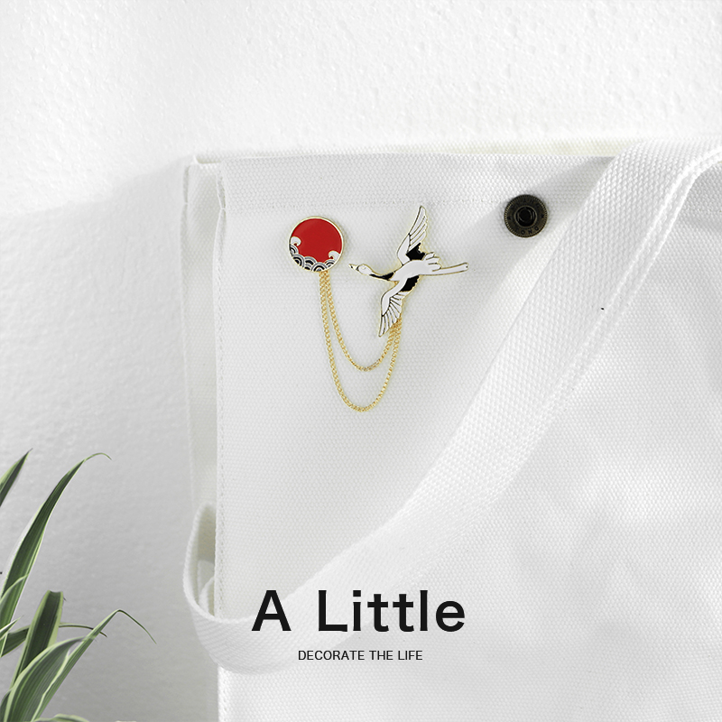 Ghim cài áo hình chim hạc bằng kim loại phong cách Trung Hoa 23576