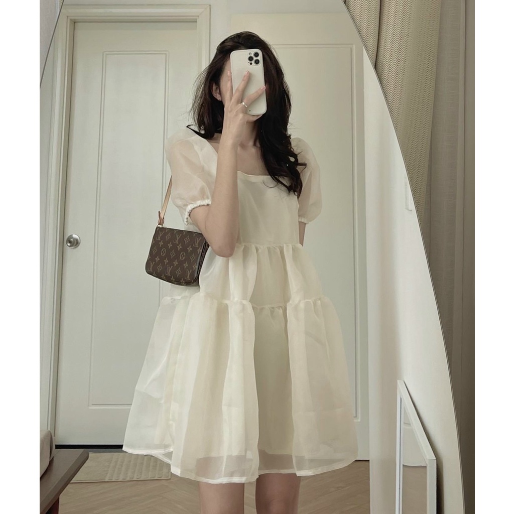 Váy công chúa tay ngắn dáng xòe chất voan tơ phong cách nàng thơ dành cho nữ có ảnh thật | BigBuy360 - bigbuy360.vn