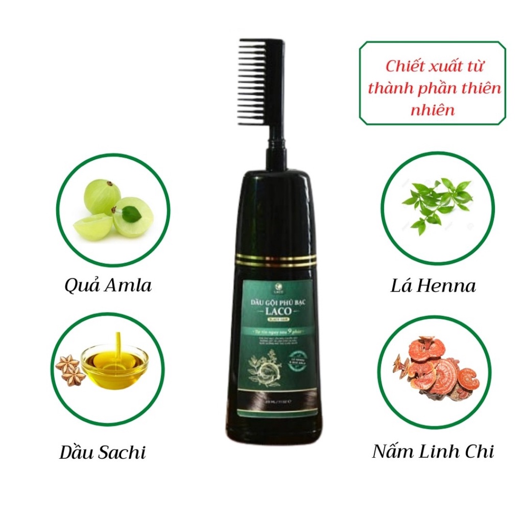 [chính hãng] Dầu gội phủ bạc Laco Black Hair 200ml - giúp đen tóc chỉ sau 9 phút