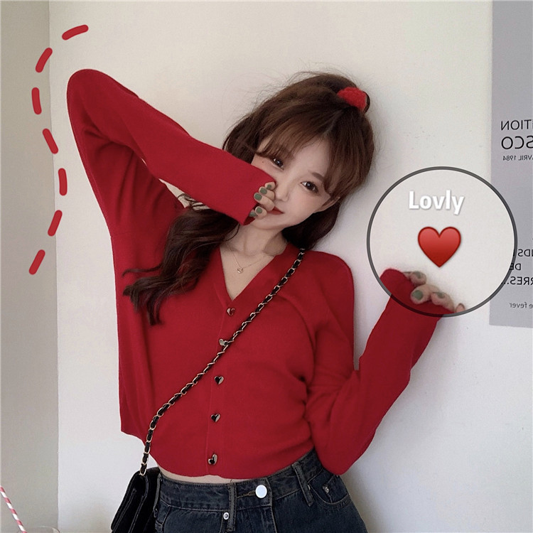 Áo Dệt Kim Nữ Tay Dài Cổ Chữ V Phong Cách Hàn Quốc