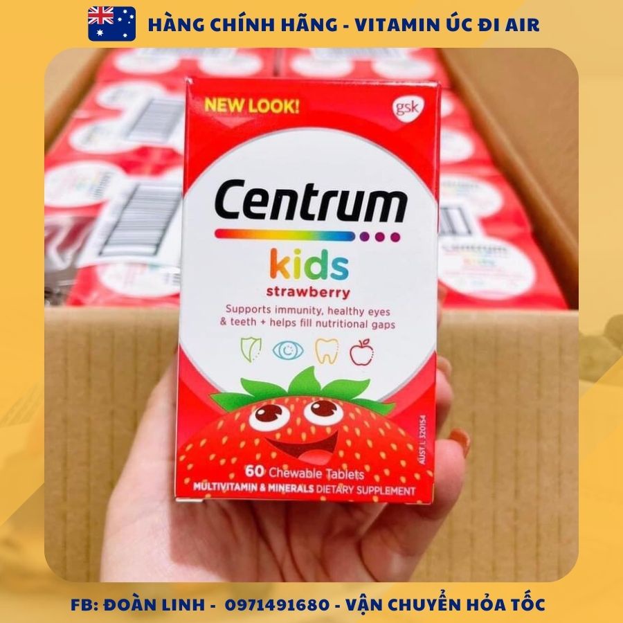 Vitamin tổng hợp Centrum Kids 60 viên Muti Vitamin cho bé từ 3 tuổi, Hàng chuẩn úc đi air, Viên centrum kids