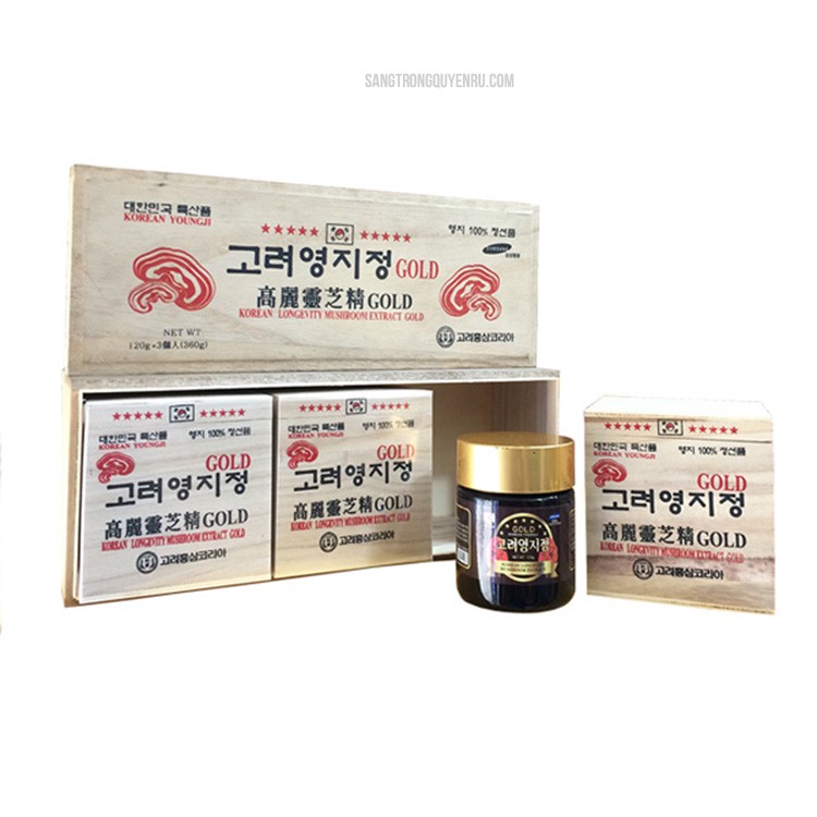 Cao Linh Chi Hộp Gỗ Vàng (120gram x 3 Hũ) Korean Longevity Mushroom Extract Gold - Bồi Bổ Sức Khỏe