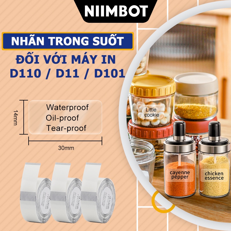 Giấy nhãn trong suốt tự dính được sử dụng trong máy Niimbot D11 / D110 / D101 chống thấm nước và dầu