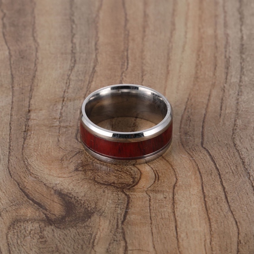Nhẫn nam nữ tròn Unisex màu bạc đỏ Thời trang SAZ chất liệu Titan đẹp đơn giản - Nhẫn Red Wood