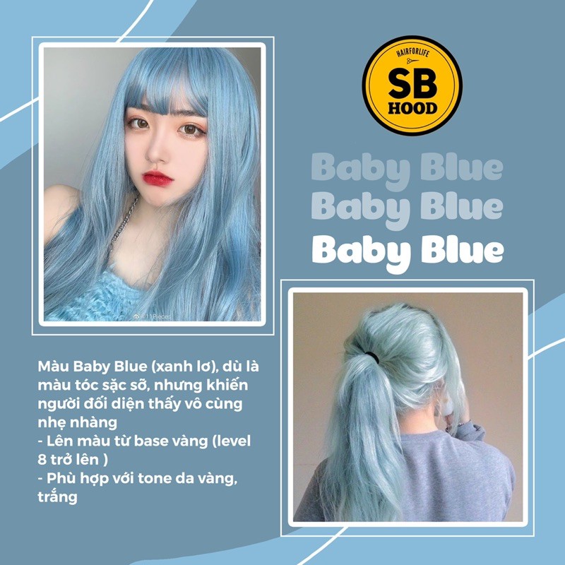 Thuốc nhuộm tóc SB Hood tone màu xanh dương baby blue, tặng kèm Oxy (tẩy tóc)
