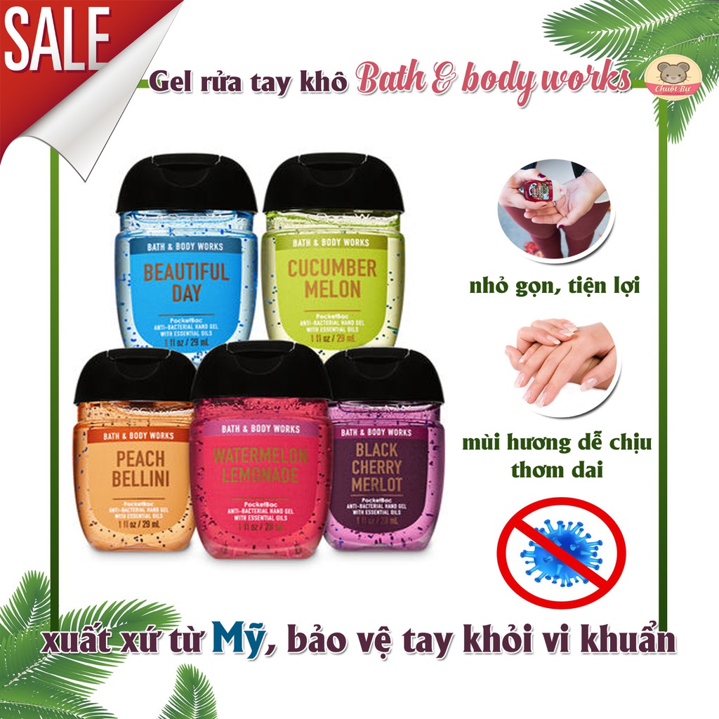 [𝐒Ẵ𝐍] 𝐆𝐞𝐥 𝐫ử𝐚 𝐭𝐚𝐲 𝐤𝐡ô bath & body works 💯 sạch khuẩn, chiết xuất nước hoa, thơm dai, chai mini 29ml | BigBuy360 - bigbuy360.vn