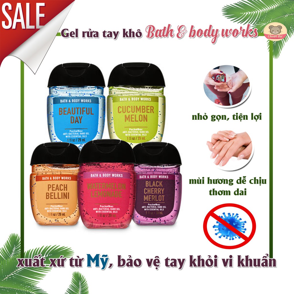 [𝐒Ẵ𝐍] 𝐆𝐞𝐥 𝐫ử𝐚 𝐭𝐚𝐲 𝐤𝐡ô bath & body works 💯 sạch khuẩn, chiết xuất nước hoa, thơm dai, chai mini 29ml