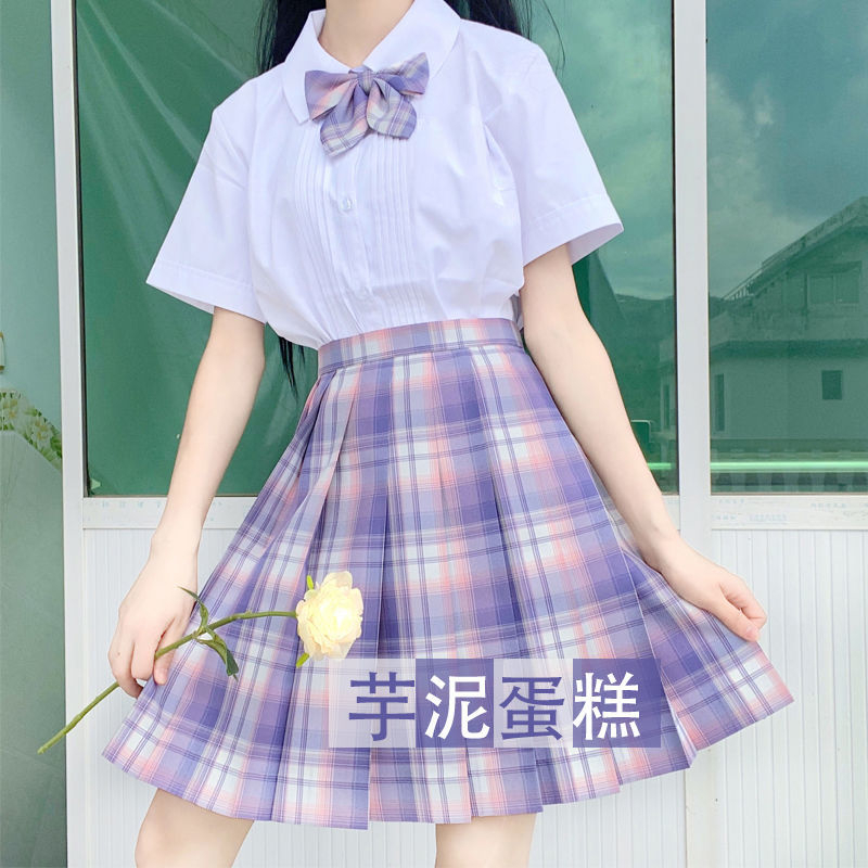 Jk Set Chân Váy Đồng Phục Xếp Ly Sọc Ca Rô Tím La Sauce jk Đáng Yêu Cho Nữ