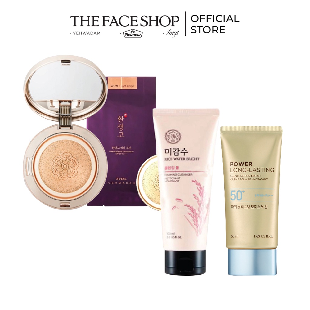 Combo Phấn Nước+lõi TheFaceShop 40g+Sữa Rửa Mặt Thefaceshop 100g+Kem Chống Nắng Thefaceshop 50g