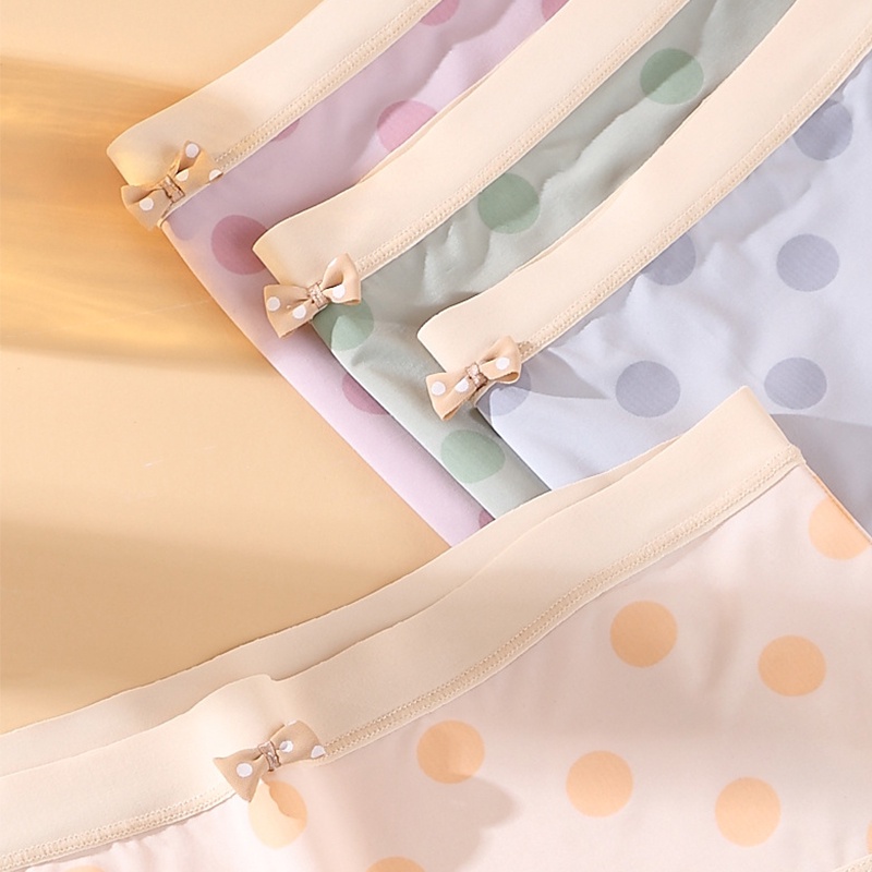 Quần lót ZXYOUPING vải lụa lạnh mềm mại không đường may thoáng khí họa tiết chấm bi dễ thương size XL-3XL cho nữ