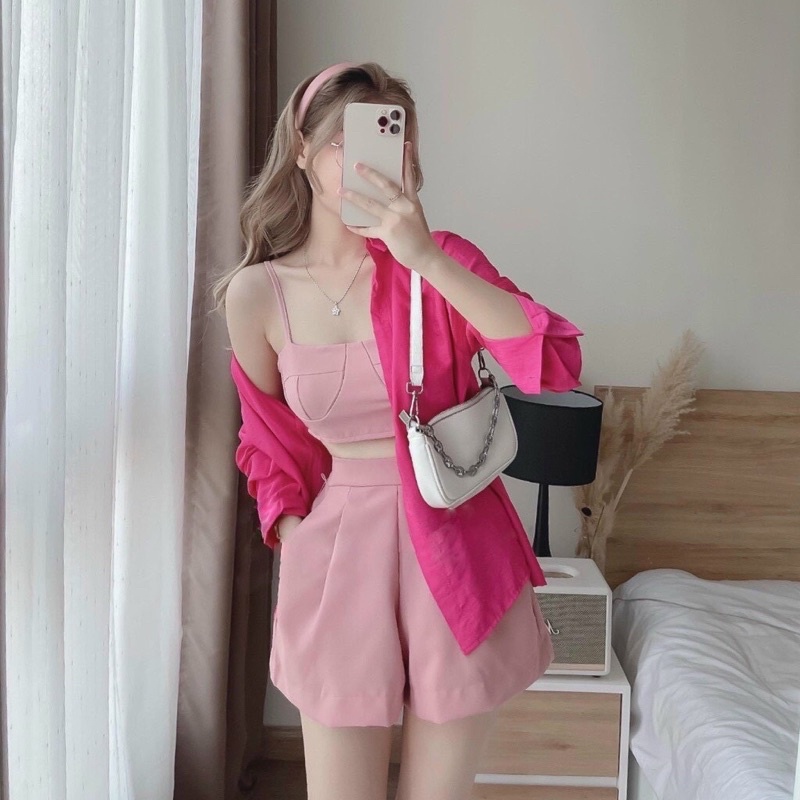 SET SƠ MI quần sort 3 món đi biển sẵn mút ngực