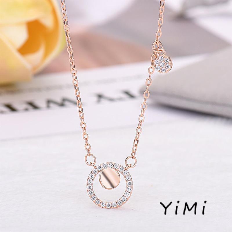 Niche Vòng cổ Mặt Đĩa Nhỏ Đính Kim Cương Nhân Tạo Nhẹ Nhàng Sang Trọng