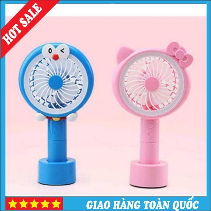 Quạt Tích Điện Cầm Tay – Hello Kitty, Doraemon 💕💕Có Đèn Nháy💕💕