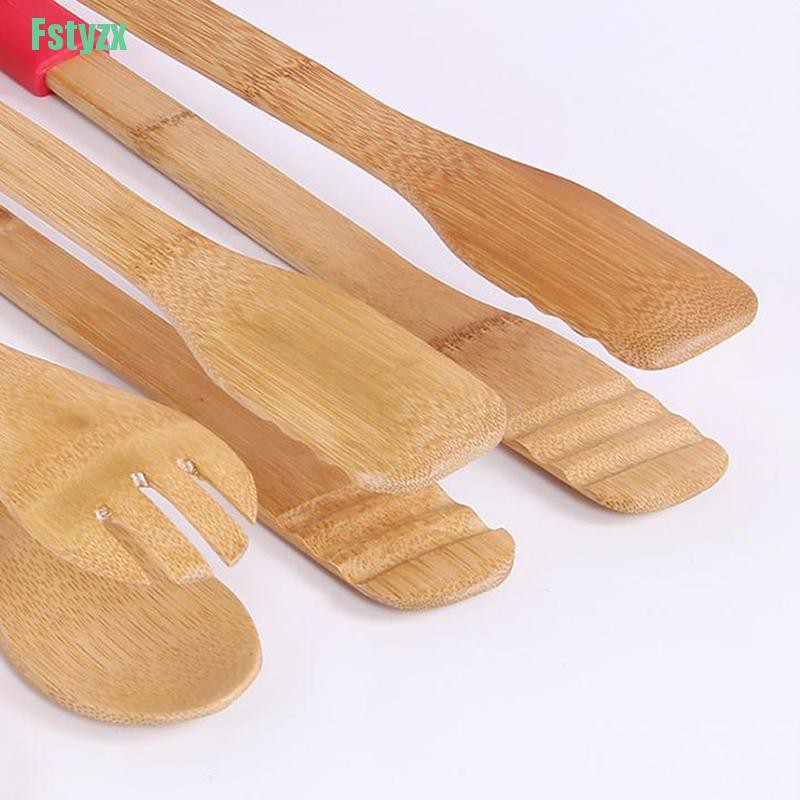 fstyzx Bamboo cooking kitchen tongs BBQ wooden clip salad bread cake bacon steak tools