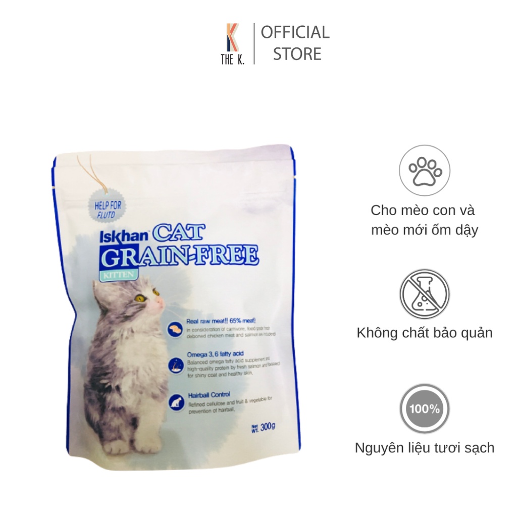 Thức ăn cho mèo hạt khô Iskhan Cat Grain Free Kitten - Phù hợp cho mèo con và mèo mới ốm dậy túi 300gr