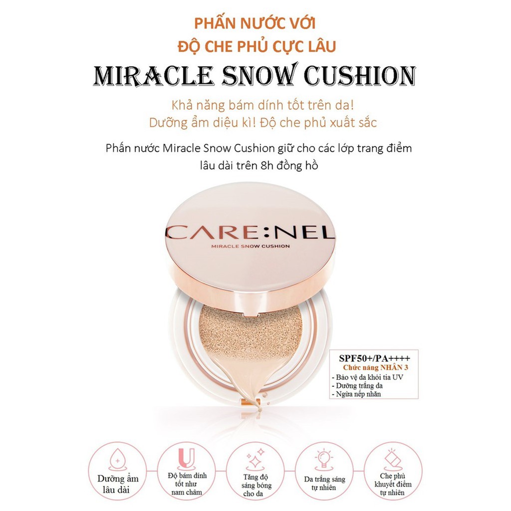 Phấn Nước Chống Nắng, Trắng Da, Tạo Nền Hoàn Hảo Care:Nel Miracle Snow Cushion SPF50+/PA++++ 14g | BigBuy360 - bigbuy360.vn