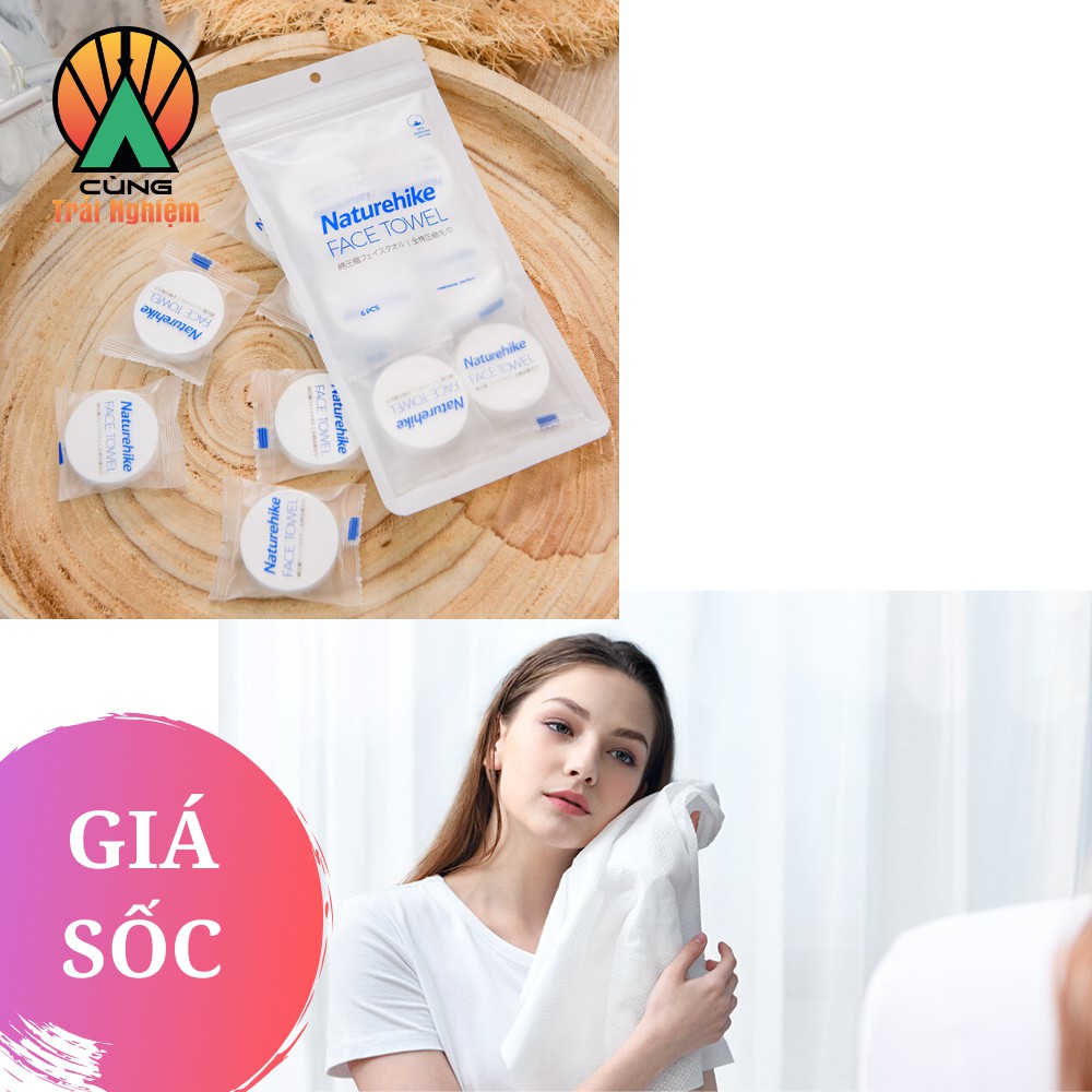 [COMBO 6 CHIẾC] Khăn Mặt Du Lịch Viên Nén Siêu Nhỏ Dành cho Dã Ngoại Thấm Hút Cao Khô Nhanh NatureHike NH19M020-J