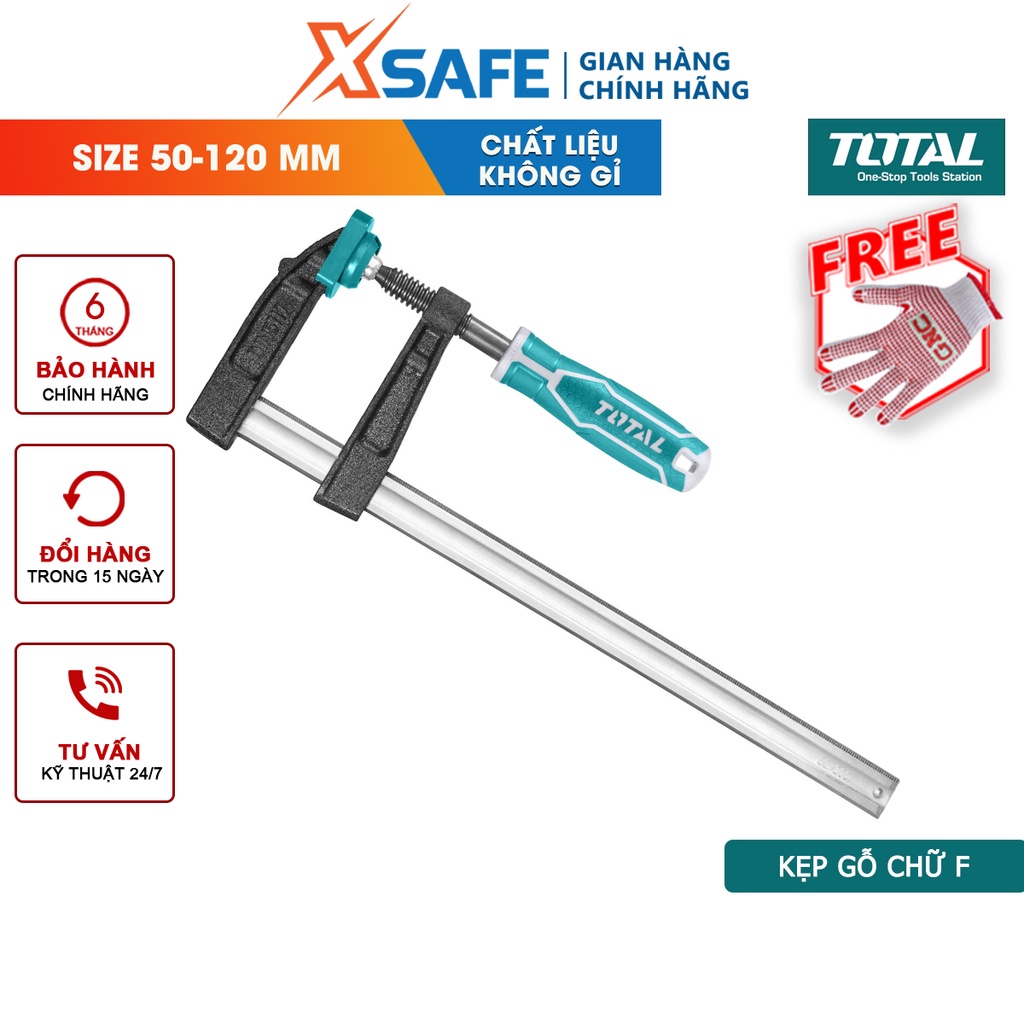 Kẹp gỗ chữ F Total Cảo chữ F thép không gỉ cố định lên bàn thợ mộc, bàn thợ cơ khí