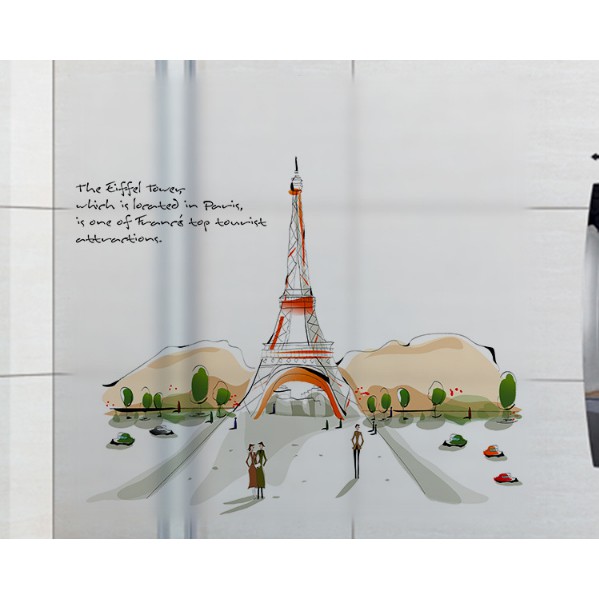 Decal trang trí kính cao cấp Tháp Eiffel ( 60cm x 58cm )