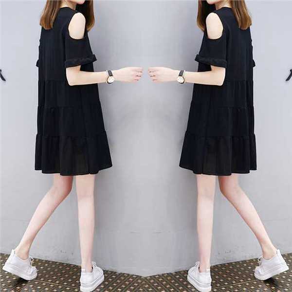 Đầm Tay Ngắn Dáng Rộng Hở Vai Màu Trơn Thời Trang Hàn Quốc Cho Nữ | BigBuy360 - bigbuy360.vn