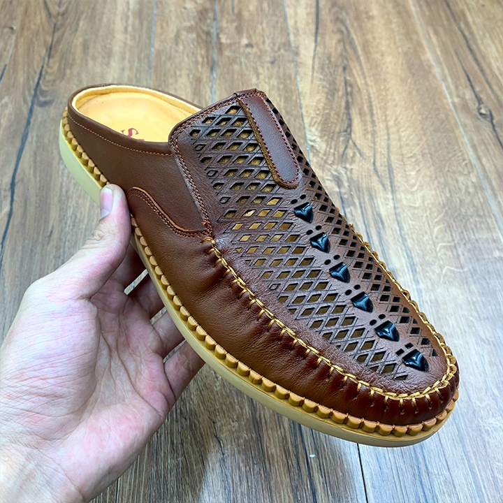 Giày sục nam da thật nguyên tấm cao cấp đế cao su khâu chỉ êm chân thiết kế kiểu giày sục thông minh dễ dàng sử dụng