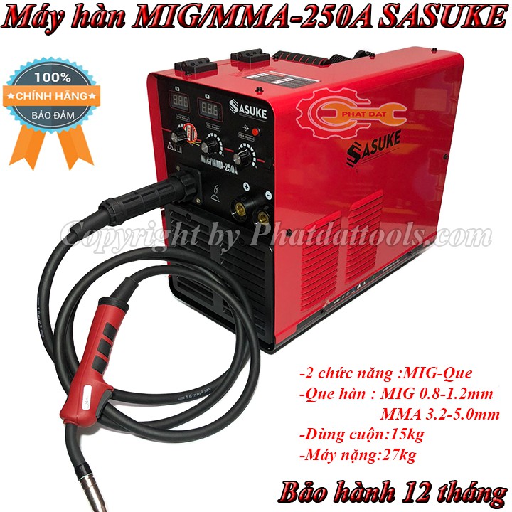 Máy hàn MIG/MMA-250A SASUKE-Máy hàn cuộn 15kg-2 Chức năng-Công nghệ Nhật Bản-Đầy đủ phụ kiện-Bảo hành 12 tháng