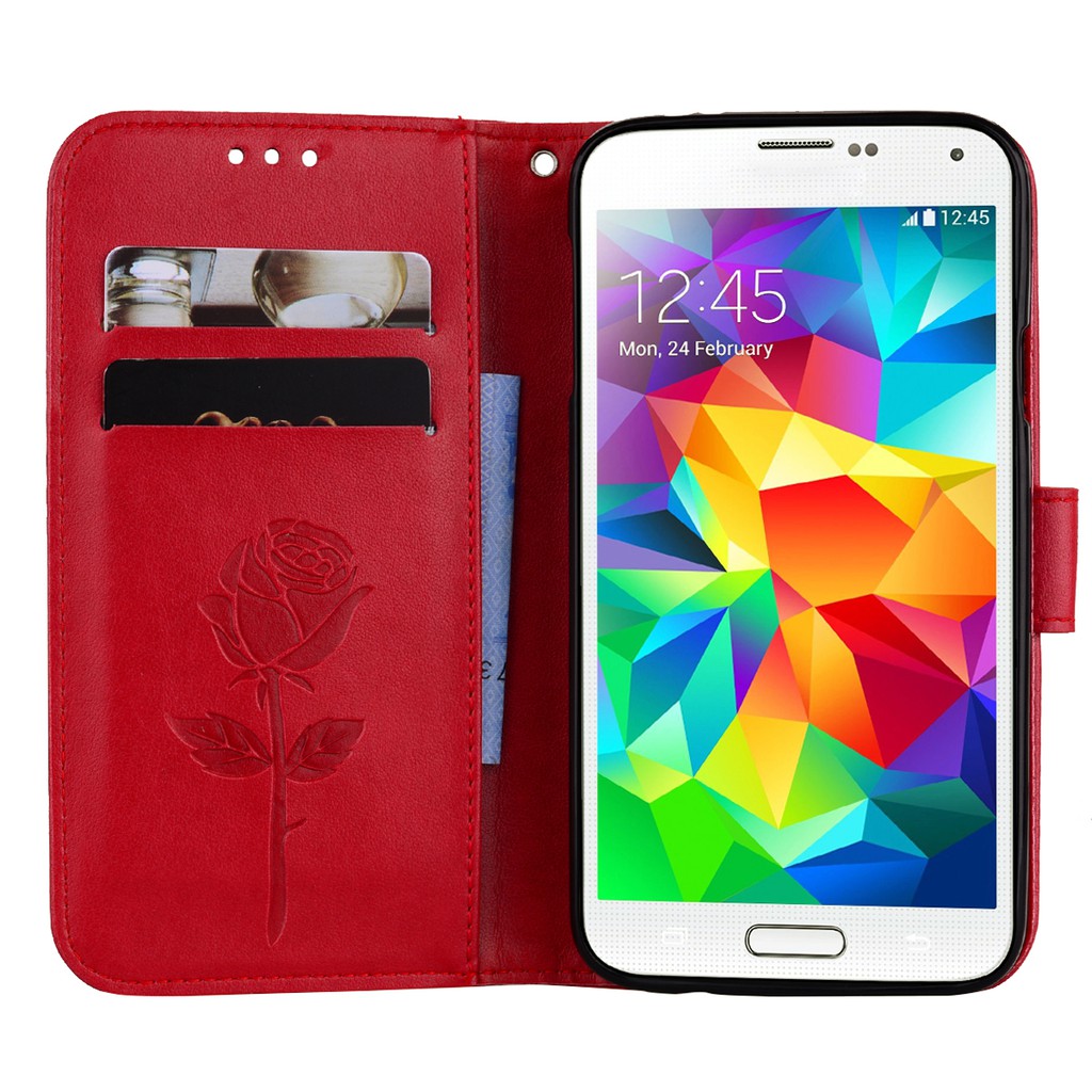 For Samsung S5 S4 3D Embossed Flower Leather case