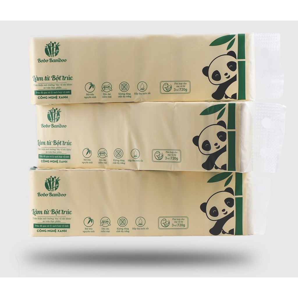 72 Cuộn giấy gấu trúc không lõi BOBO BAMBOO siêu dai Làm từ 100% Bột trúc thiên nhiên