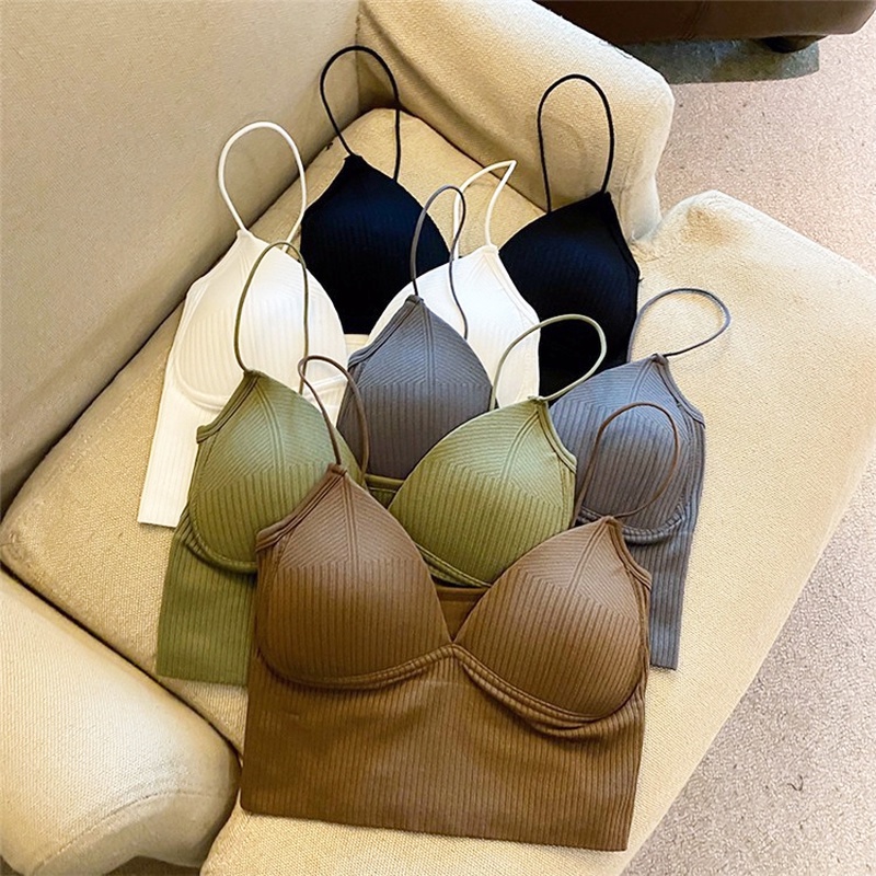 Áo Croptop Cổ Chữ V Cúp Ngực Nhỏ Ôm Ngực / Gân Không Gọng Thép Gợi Cảm Kiểu Pháp