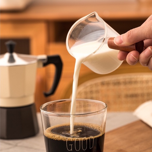 Cốc Thủy Tinh Nhỏ Có Tay Cầm Bằng Gỗ Dùng Pha Cà Phê Sữa