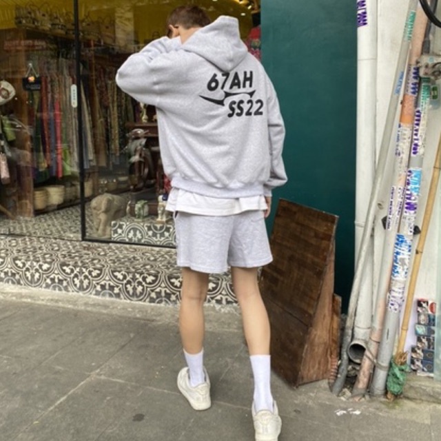 Hoodie xám SS22 phom boxy