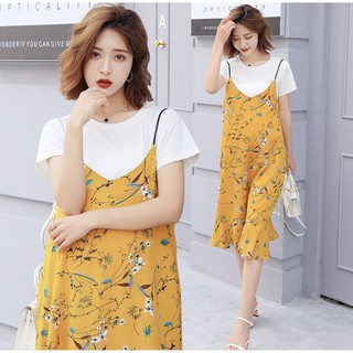 ( XẢ KHO ) Đầm Bầu - sét Yếm Hoa Vàng Cao Cấp