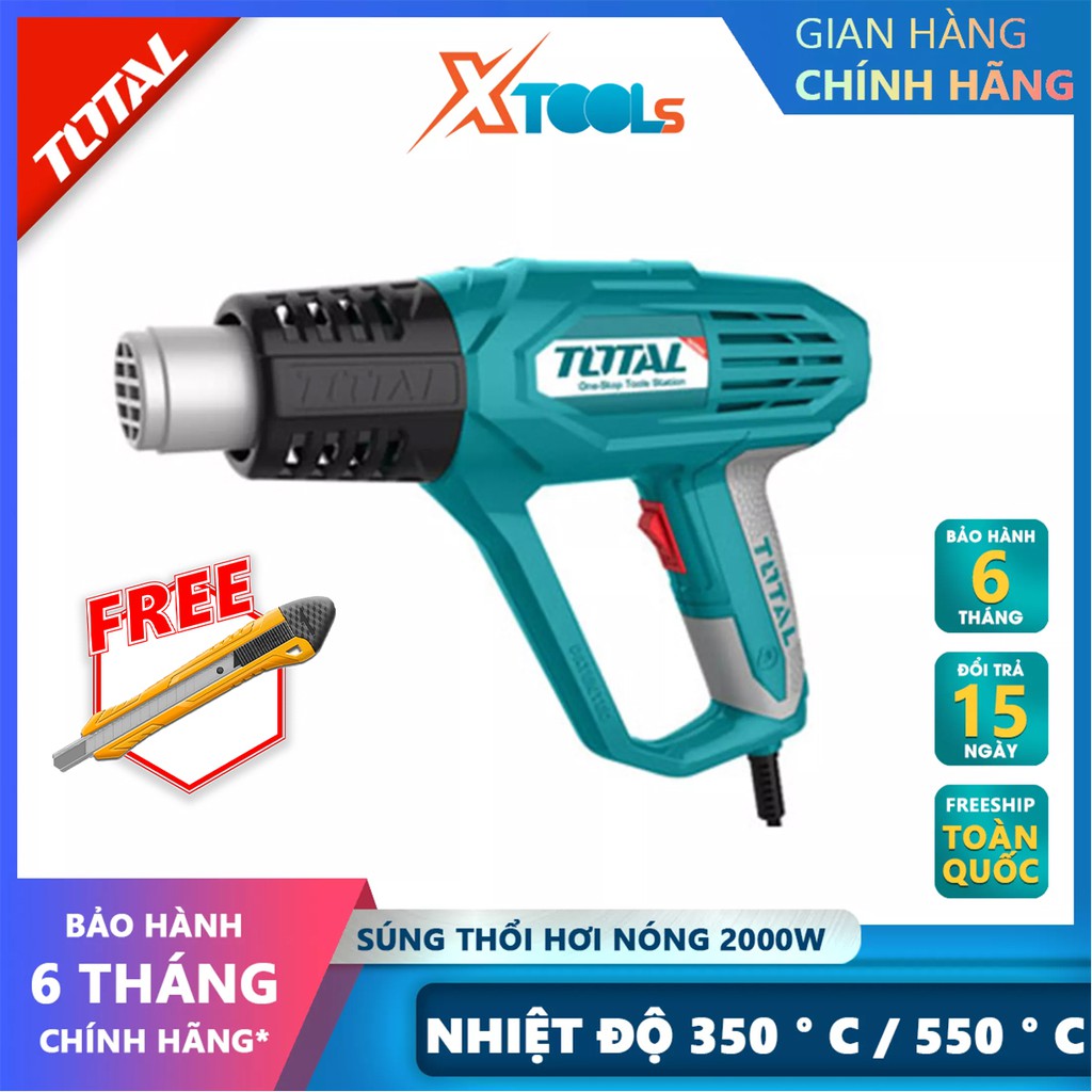 Máy thổi hơi nóng Total TB1206 Máy khò nhiệt cầm tay công suất 2000W Nhiệt độ350 ° C / 550 ° C Luồng khí: 300/500 L/phút