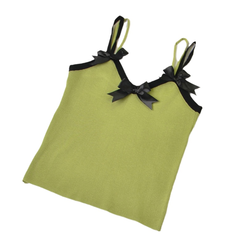 Áo Croptop Hai Dây Dệt Kim Đính Nơ Màu Sắc Tương Phản Thời Trang Mùa Hè Xinh Xắn Cho Nữ