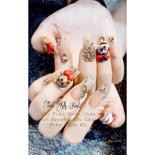 Gấu Tim Trang Trí Móng, Gấu Tim Nail, Gấu Gắn Móng, Gấu bột Nổi, Hoạt Hình Nail
