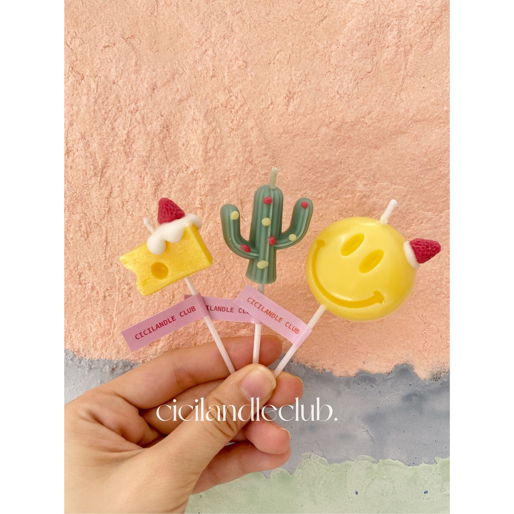 Nến cắm bánh kem sinh nhật handmade siêu cute style Hàn, phụ kiện trang trí bánh kem