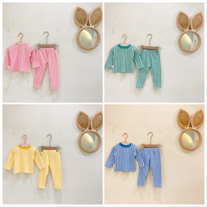 Bộ Đồ Ngủ Cotton Họa Tiết Sọc Ca Rô Thời Trang Thu Đông Mới Cho Bé 21