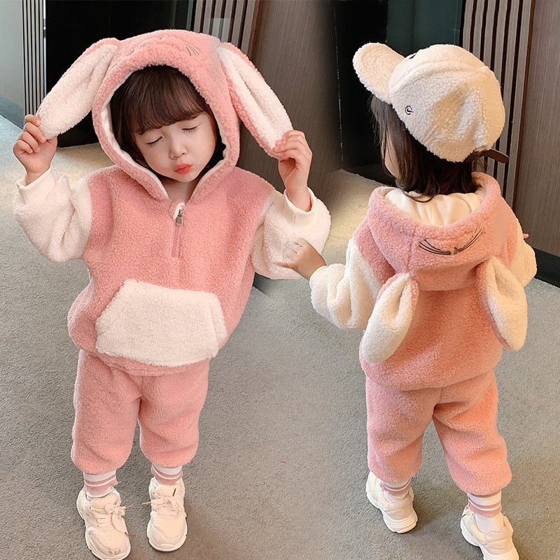 💕 Bộ nỉ gấu lông cừu dày ấm cho bé loại 1, set quần áo nỉ cho bé trai bé gái siêu dễ thương💕