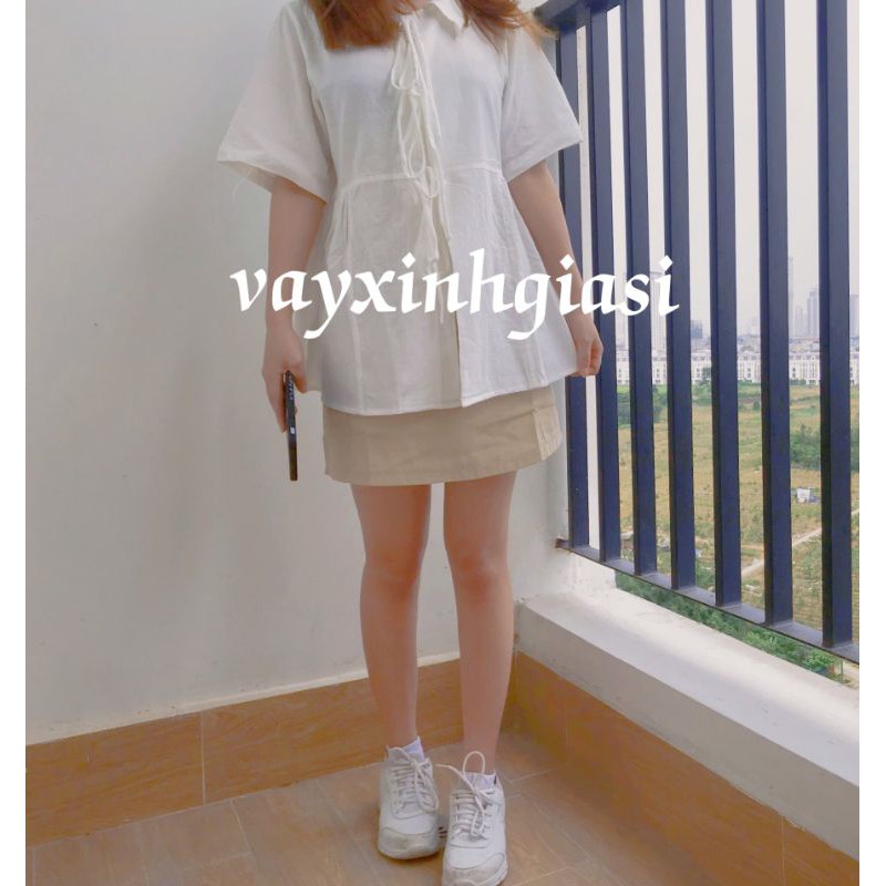 Set áo babydoll trắng nơ ngực chân váy dáng A be Ulzzang (ST5)_ | BigBuy360 - bigbuy360.vn